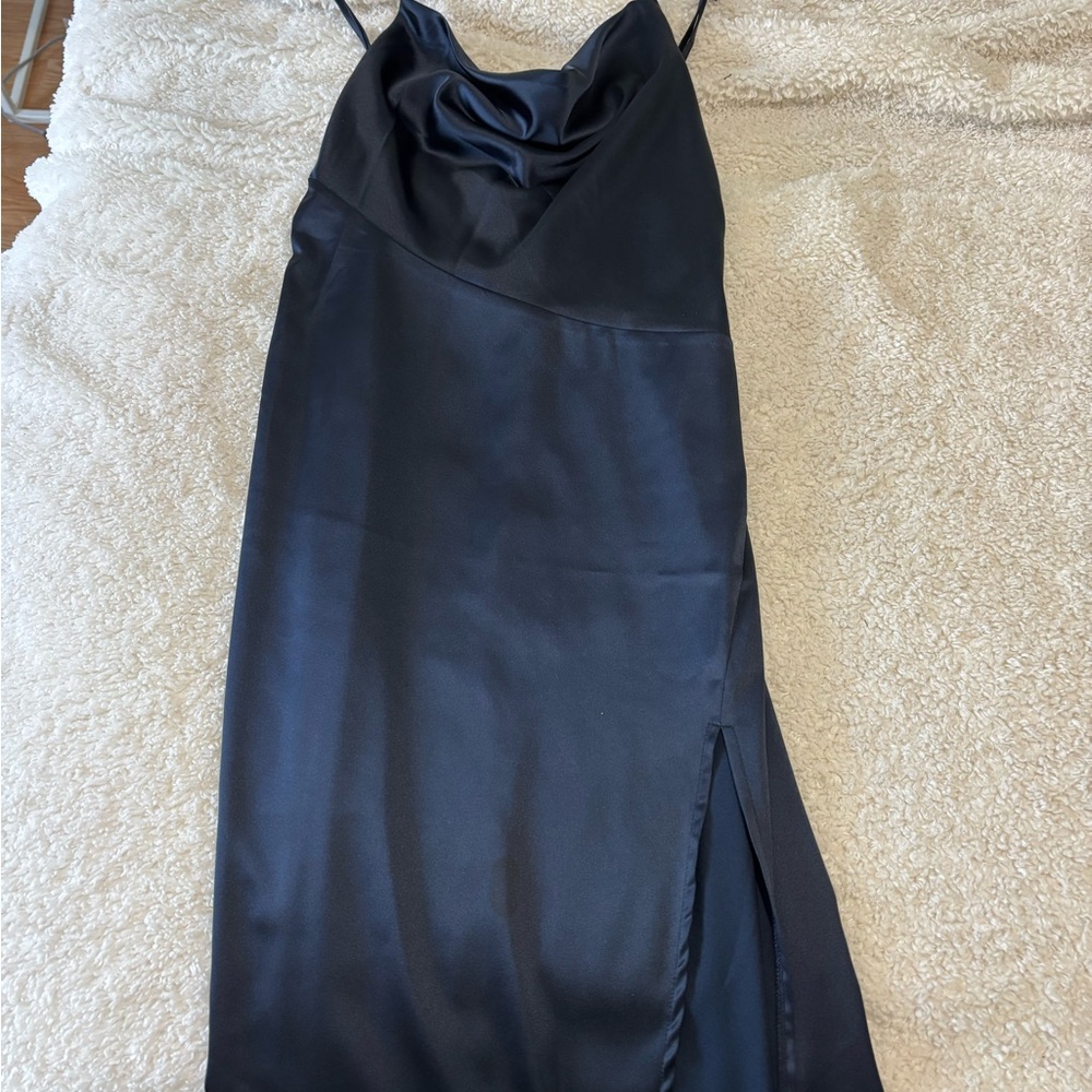 Elegant Navy Blue Satin Slip Dress
